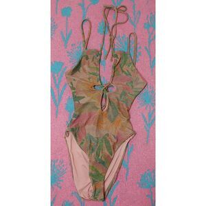 P2f womens small green tan shimmer swimsuit bathing suit dainty Coquette